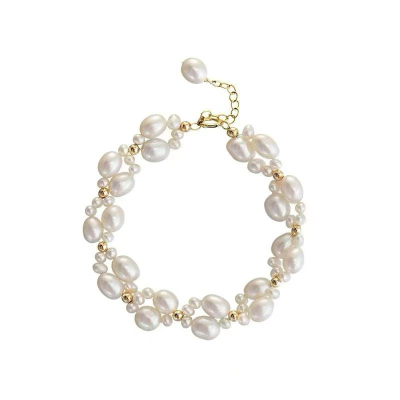 French Lace-Inspired Woven Pearl Bracelet | Handcrafted Adjustable 14K Gold-Filled Bracelet | Natural Pearls, Elegant Vintage-Style Jewelry for Women