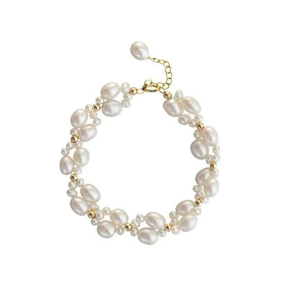 French Lace-Inspired Woven Pearl Bracelet | Handcrafted Adjustable 14K Gold-Filled Bracelet | Natural Pearls, Elegant Vintage-Style Jewelry for Women
