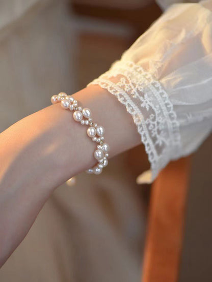French Lace-Inspired Woven Pearl Bracelet | Handcrafted Adjustable 14K Gold-Filled Bracelet | Natural Pearls, Elegant Vintage-Style Jewelry for Women