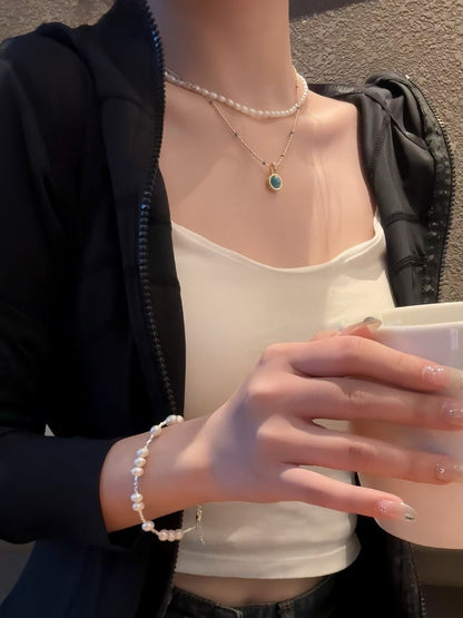 Sterling Silver Pearl Bracelet | 5–6mm Flawless Natural Freshwater Pearls | Adjustable Dainty Chain