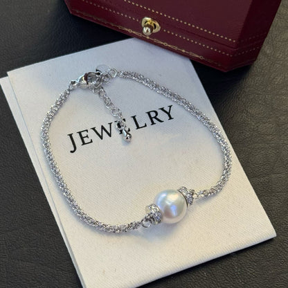 Rope Chain Pearl Bracelet | 10–11mm Genuine Freshwater Pearl | 14K White Gold Filled | Elegant Minimalist Jewelry