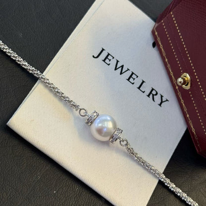 Rope Chain Pearl Bracelet | 10–11mm Genuine Freshwater Pearl | 14K White Gold Filled | Elegant Minimalist Jewelry