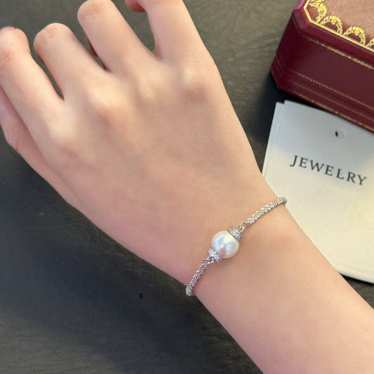 Rope Chain Pearl Bracelet | 10–11mm Genuine Freshwater Pearl | 14K White Gold Filled | Elegant Minimalist Jewelry