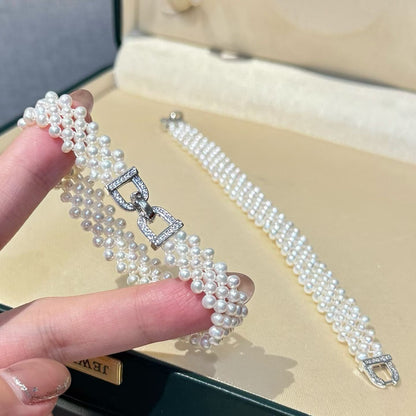Handwoven Pearl Bracelet | 3–4mm Pearls | 14K Gold Filled | Adjustable Size | Bridal Jewelry Gift