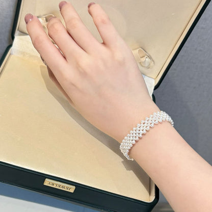 Handwoven Pearl Bracelet | 3–4mm Pearls | 14K Gold Filled | Adjustable Size | Bridal Jewelry Gift