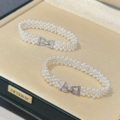Handwoven Pearl Bracelet | 3–4mm Pearls | 14K Gold Filled | Adjustable Size | Bridal Jewelry Gift