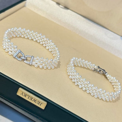 Handwoven Pearl Bracelet | 3–4mm Pearls | 14K Gold Filled | Adjustable Size | Bridal Jewelry Gift