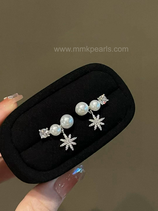 Starry Pearl Stud Earrings | 5–7mm Freshwater Pearls | Zirconia Accents | 14k White Gold-Filled