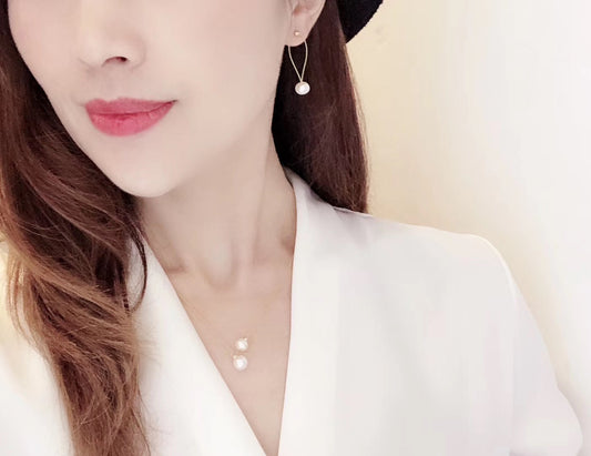 Luna Duo Pearl Set – 2-Pearl Necklace & Single Drop Earrings | 14K Gold Filled